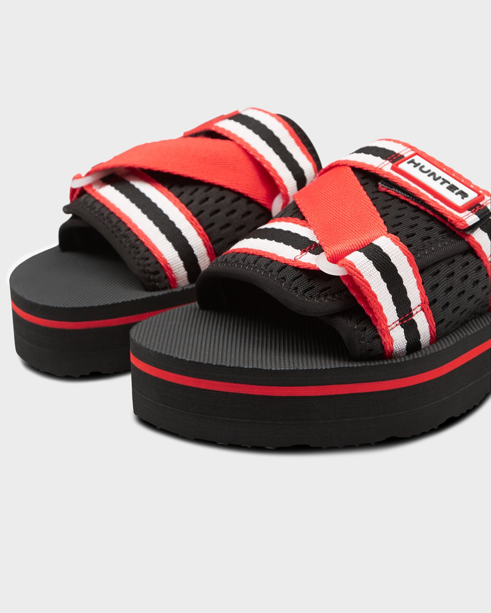 Women Hunter Original Flatform Beach | Slides Black/White/Red | NZ-92453-VMLN